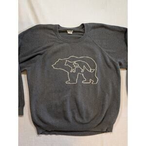 Cooperative Mens Gray Bear Fox Graphic Raglan Crewneck Sweater M L